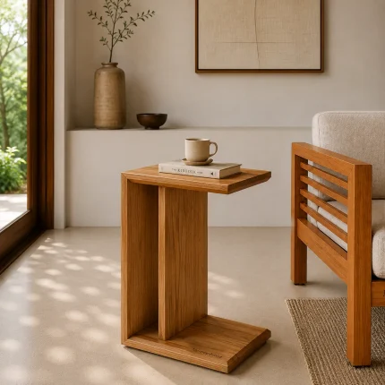 minimal teak wood side table